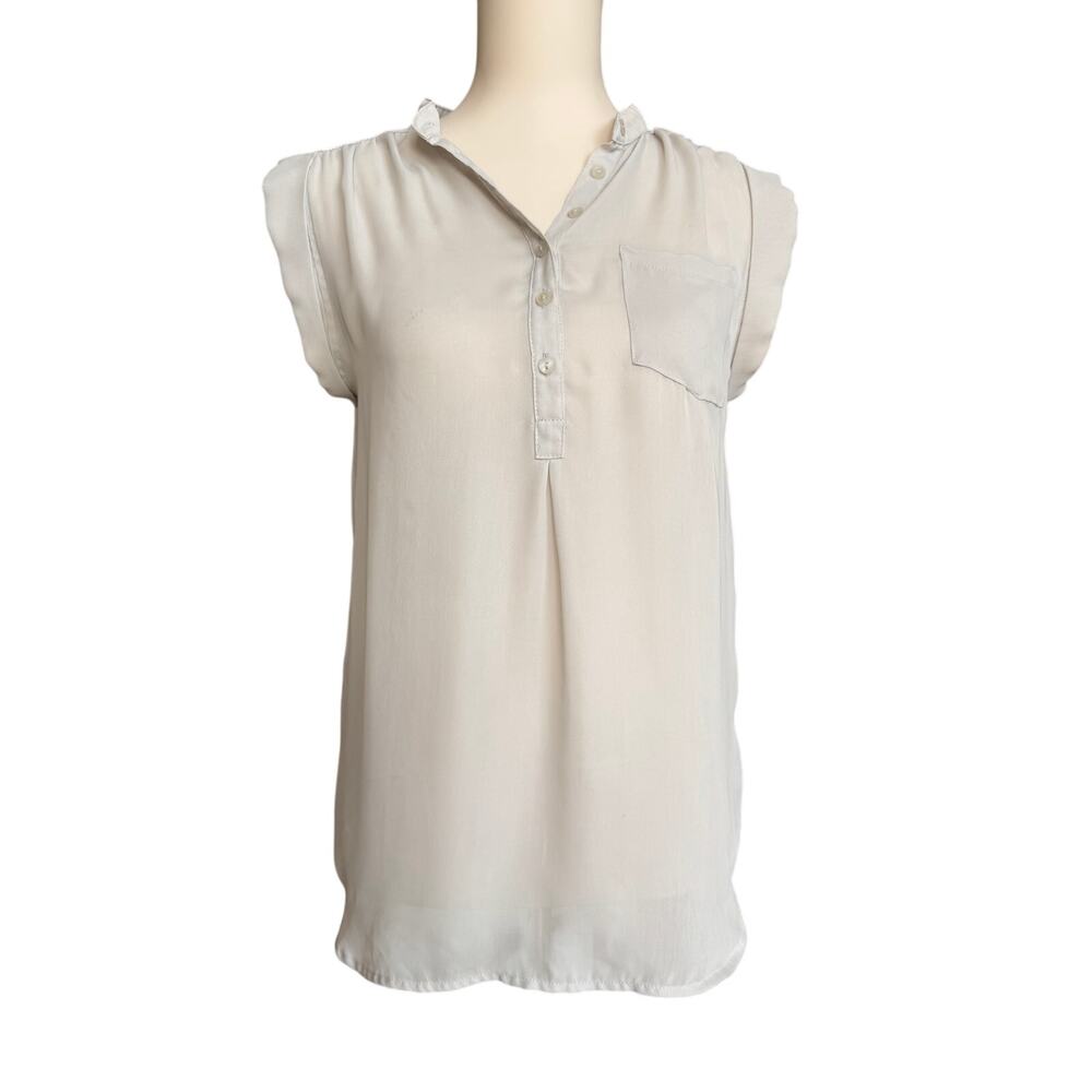Sandro Gray Sleeveless Henley Blouse Pocket Top Size Small Capsule Wardrobe